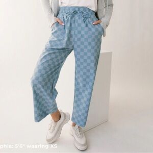 Albion Audrey Checkered Wide Leg Pants - Light Blue